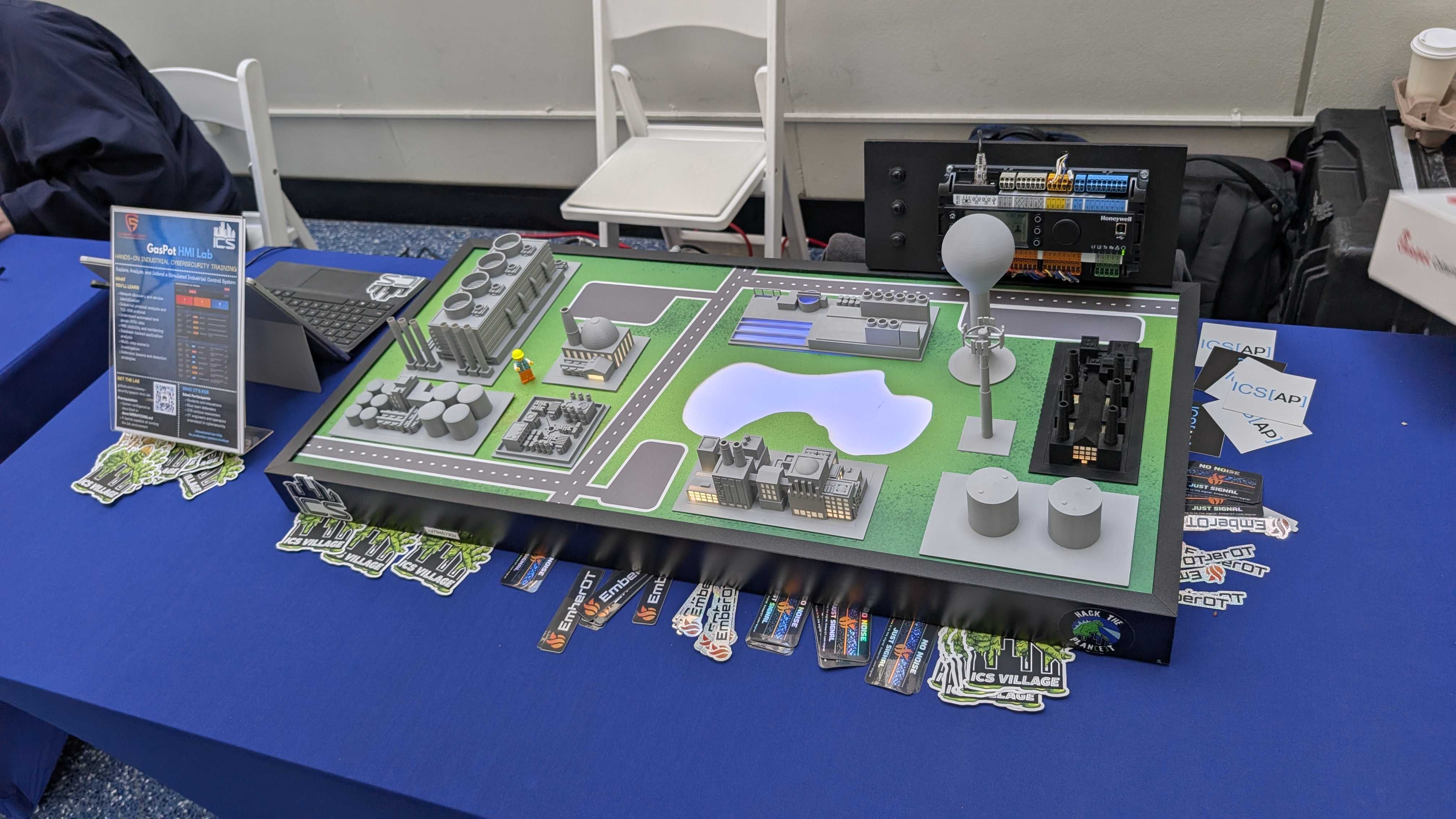ICS Village GasPot HMI Lab — real industrial hardware on the workshop table