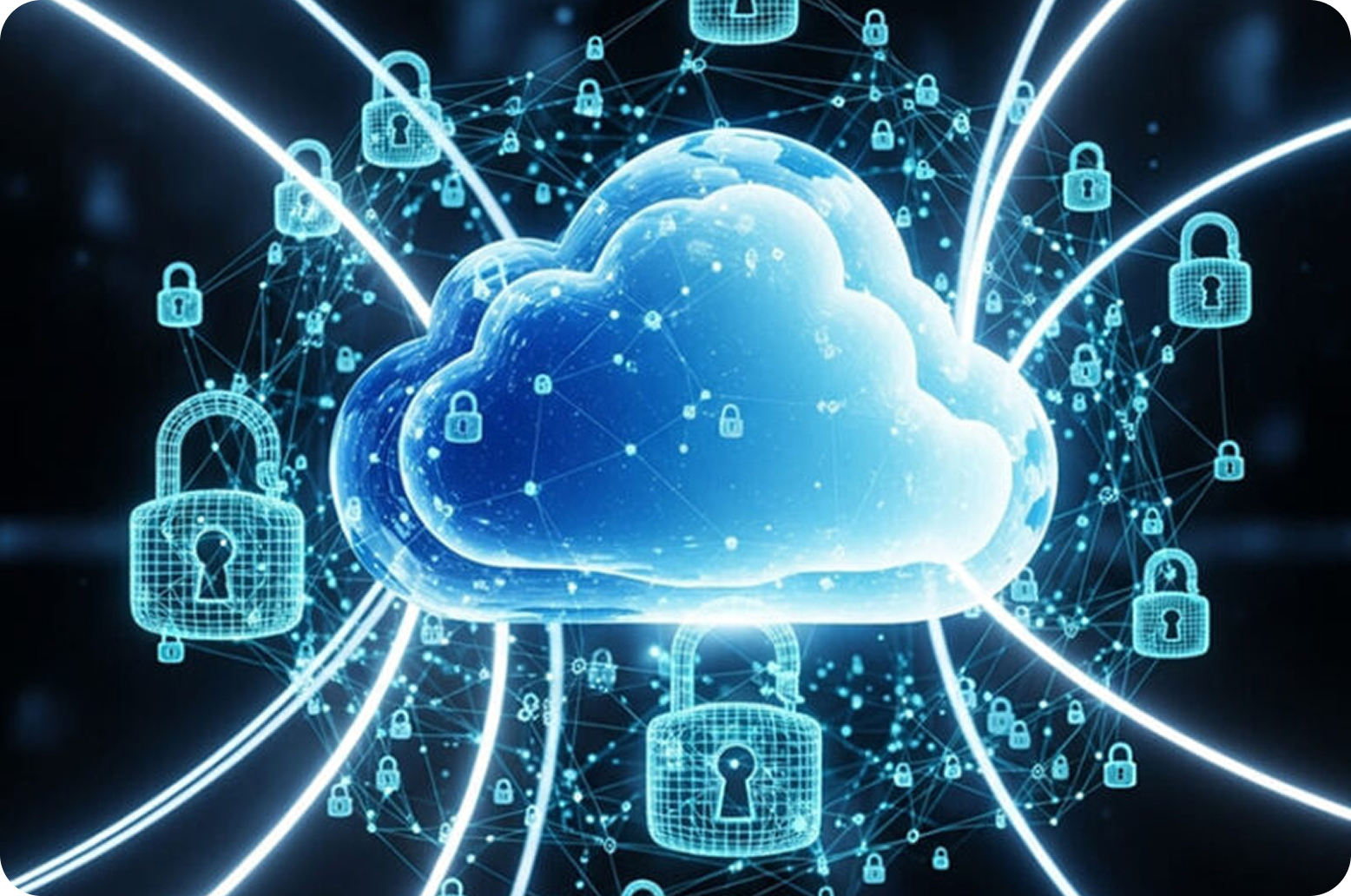 Cloud security illustration with interconnected locks